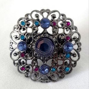 🎁**Free Gift w Purchase** Dark Silver Tone Ring with Adjustable Band